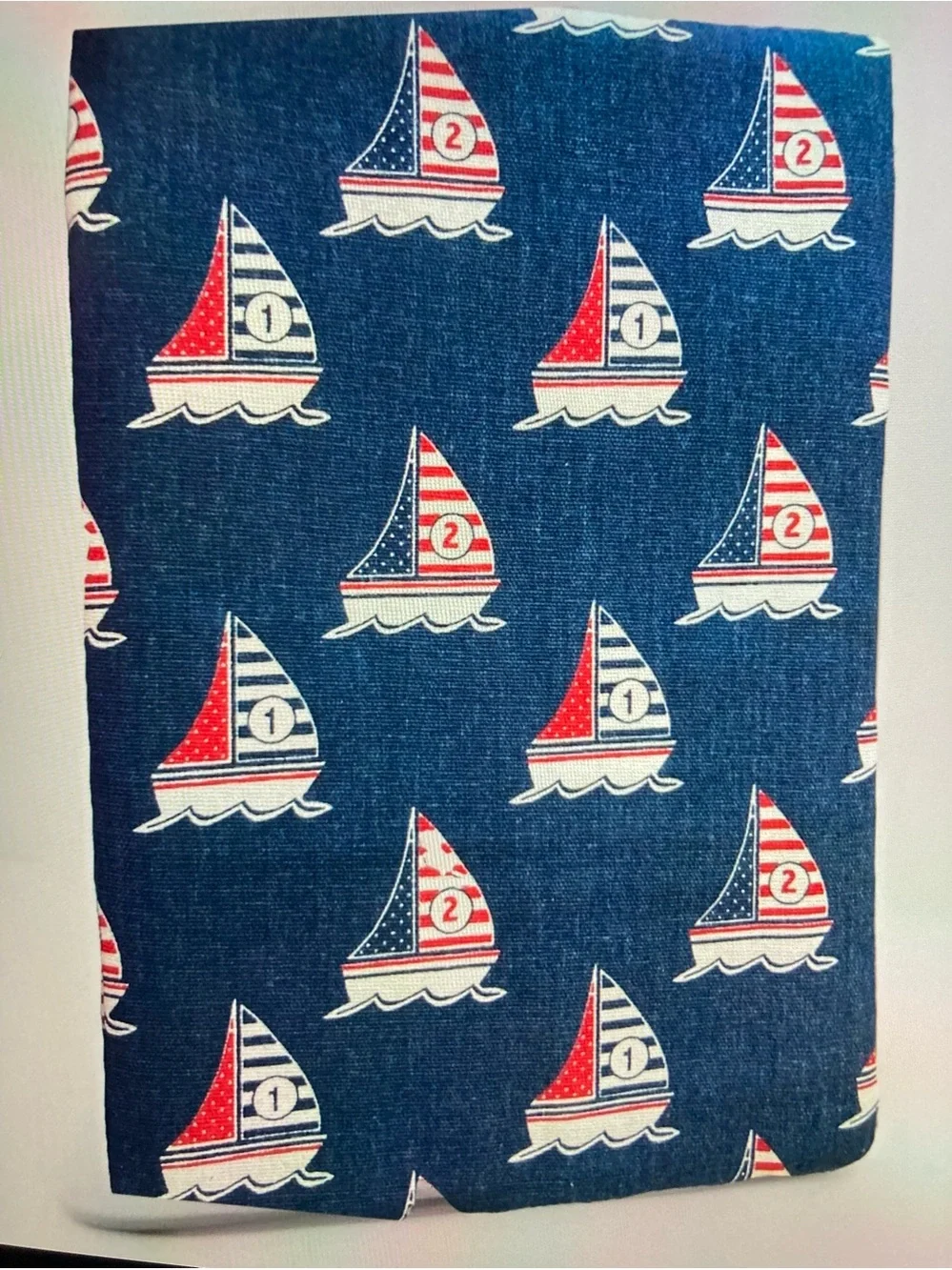 Madison Navy Tablecloth with Red & White Sailboat Motif Summer Fabric 55 X 90